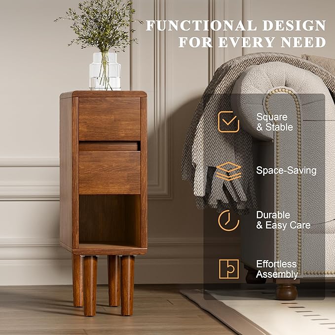 Narrow Nightstand 2 Drawers