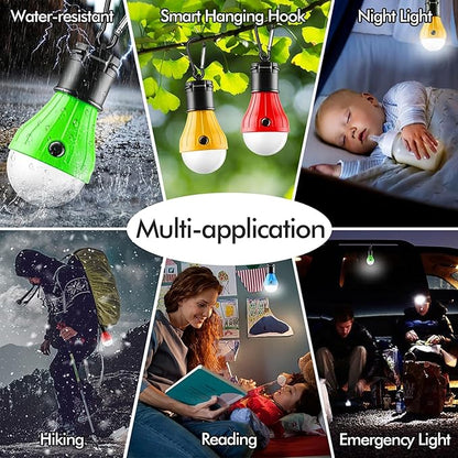 FLY2SKY Portable LED Tent Lamp, Clip Hook Hurricane Emergency Light Bulb, Camping Equipment Lanterns for Hiking, Backpacking Outage, B-CLOSED-HOOK, 4 Packs