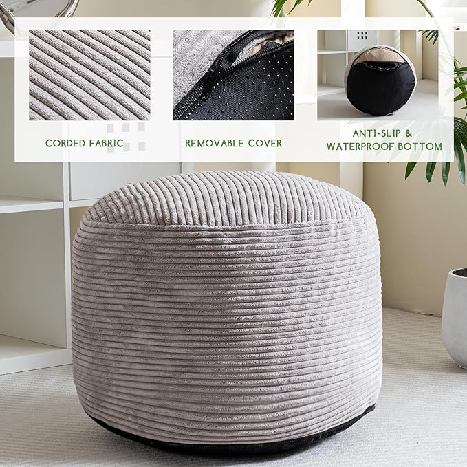 HIGOGOGO Round Stuffed Pouf Ottoman, Corduroy Poufs