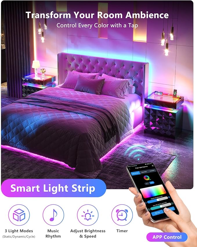 HWB Nightstand with RGB Lights, 3 Drawers Night Stand with Hidden Storage