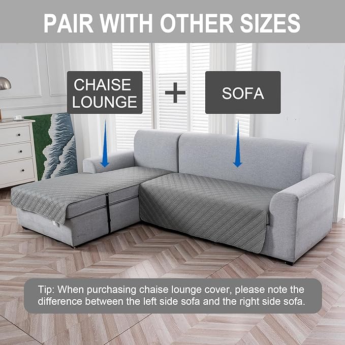 Genina L Shape Couch Cover, Sectional Couch Chaise Covers, Waterproof Washable