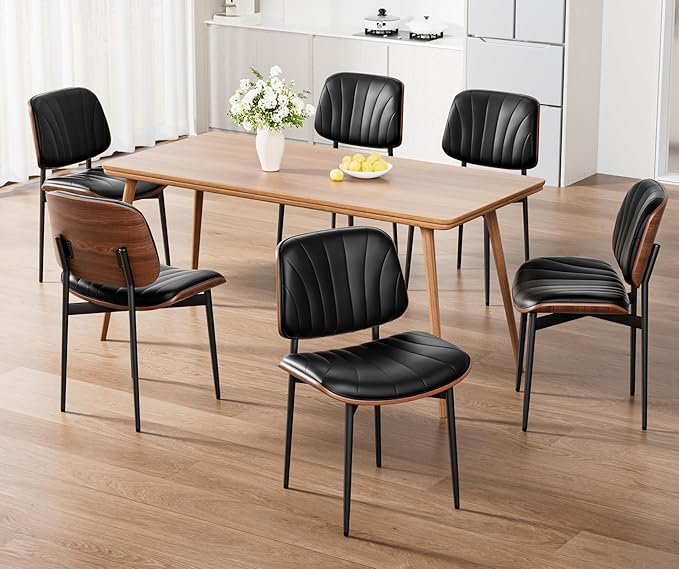 REONEY Dining Chairs Set of 6, Mid-Century Modern Upholstered PU Leather Chairs