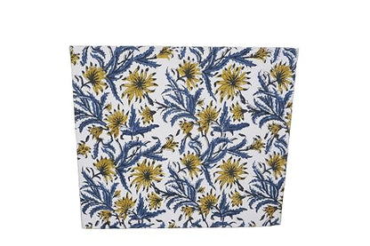 3.3 Gallon Cotton Hand Block Printed Paper Waste Basket |Small Decorative Trash Can for Housewarming Gifts in Living Room, Bedroom, Bathroom | Eco-Friendly, Plastic-Free (1, Blue Yellow FLOWAR)