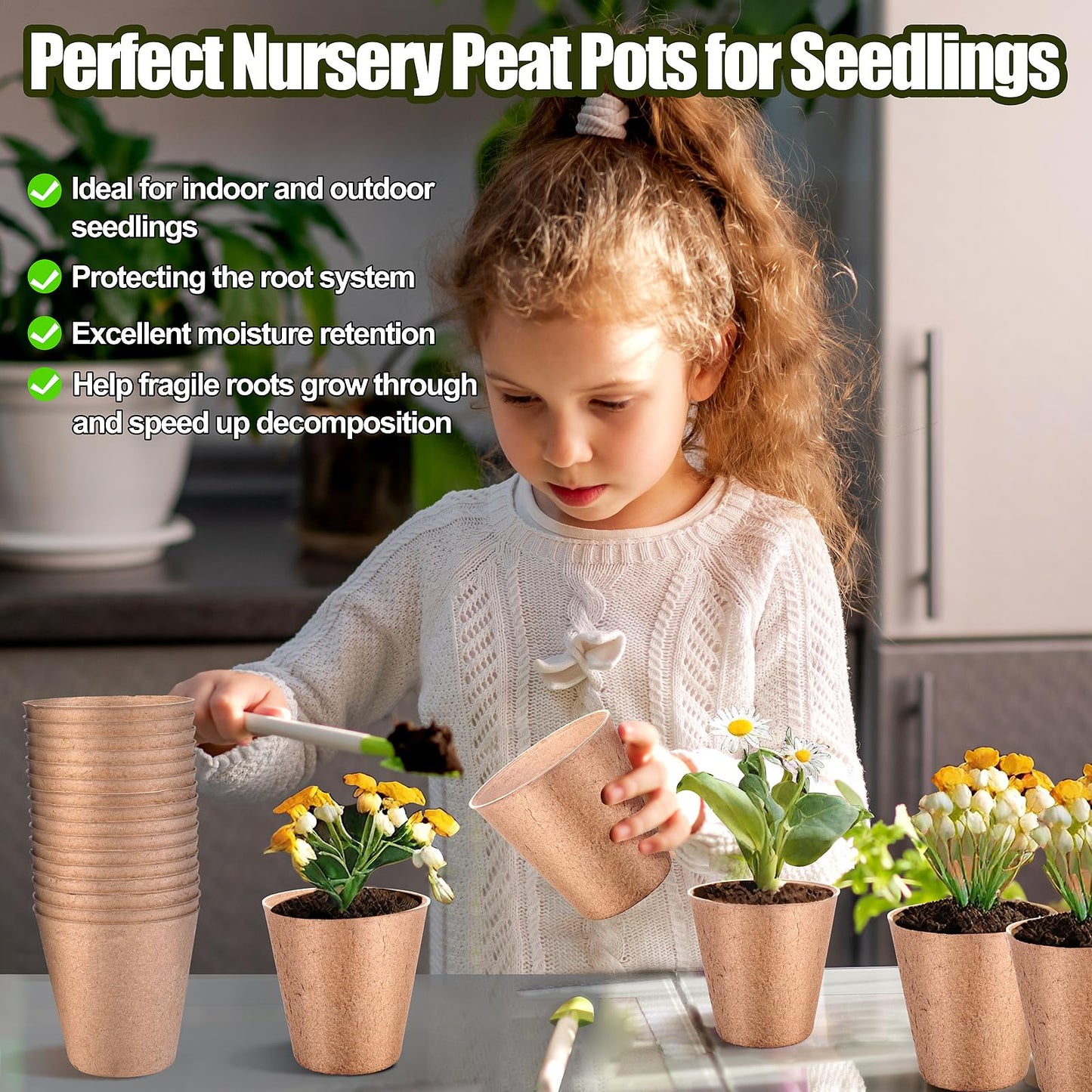 ARGCONNER 4 Inch Peat Pots, 50PCS Biodegradable Plant Starting Pots Round Nursery Pot, Garden Germination Nursery Pot Bonus 20 Plant Labels (4 Inch, 50P)