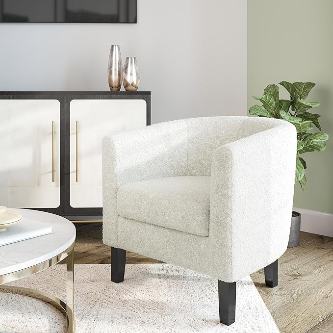 BELLEZE Accent Barrel Chair, Linen Round Chair Club Tub Sofa Corner Chair