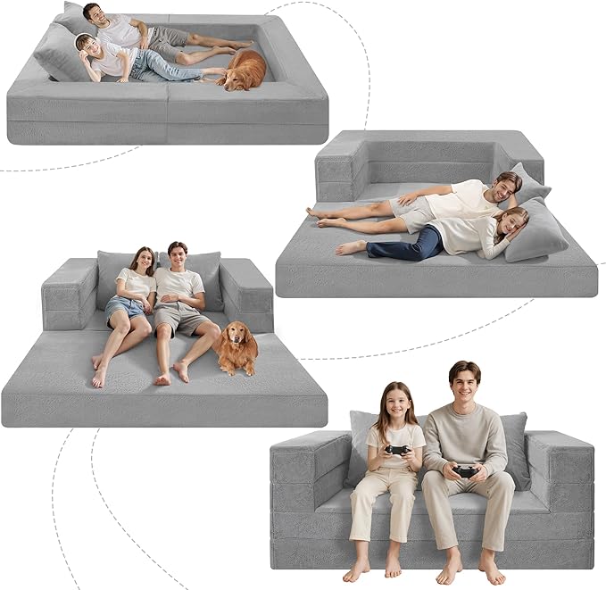 Futon Sofa Bed with Pillow, 3-in-1 Sleeper Sofa Bed with Removable Cover