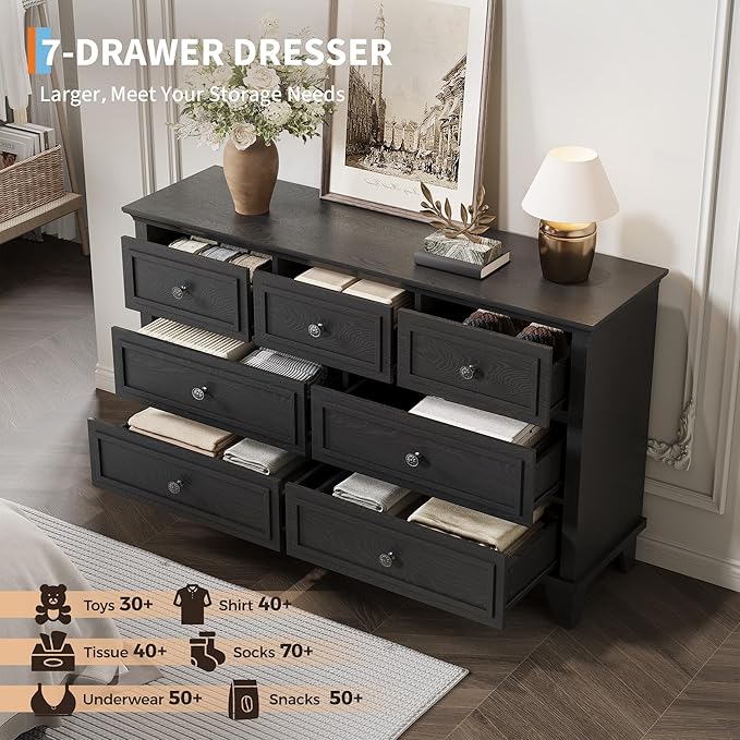 IDEALHOUSE 7 Drawer Dresser, Large Wooden Storage Chest of Drawers