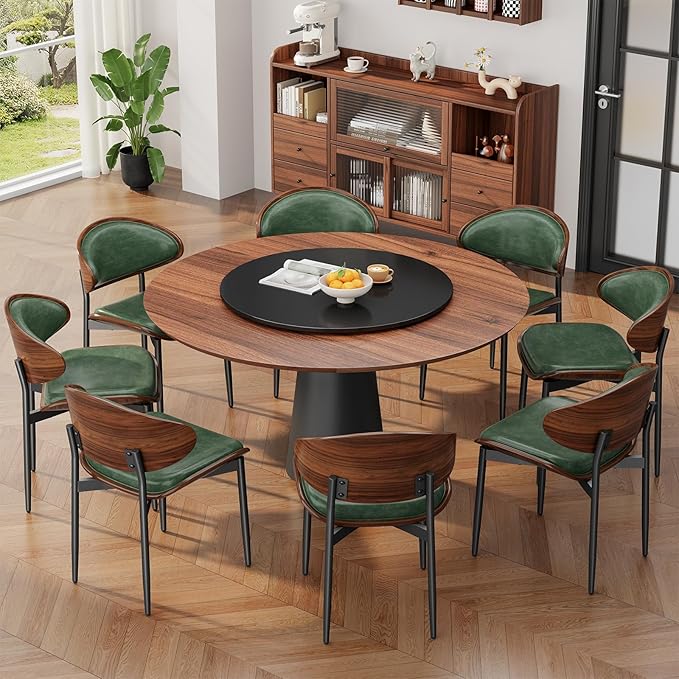 REONEY Dining Chairs Set of 8, Mid-Century Modern Upholstered PU Leather Chairs