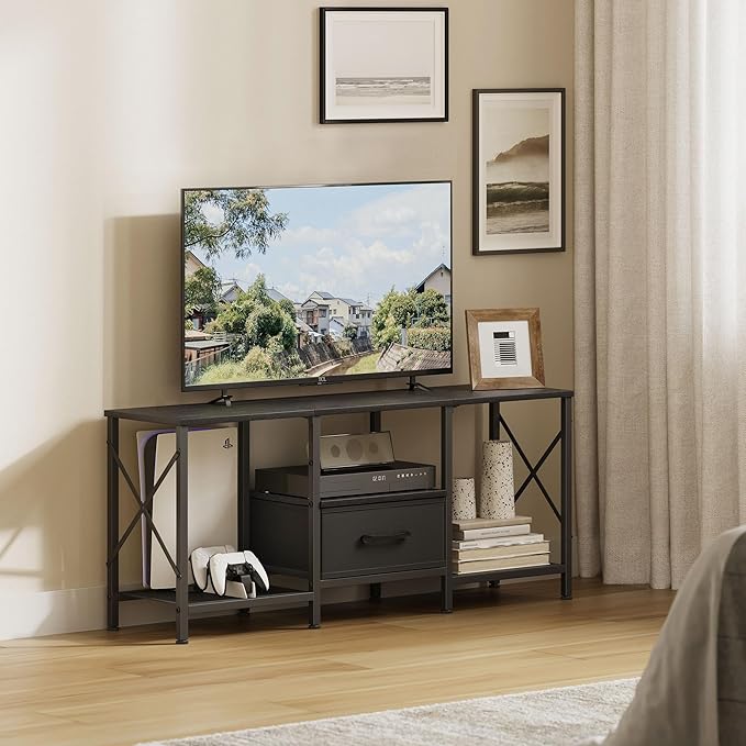JARHETUN TV Stand with Fabric Drawer, Entertainment Center