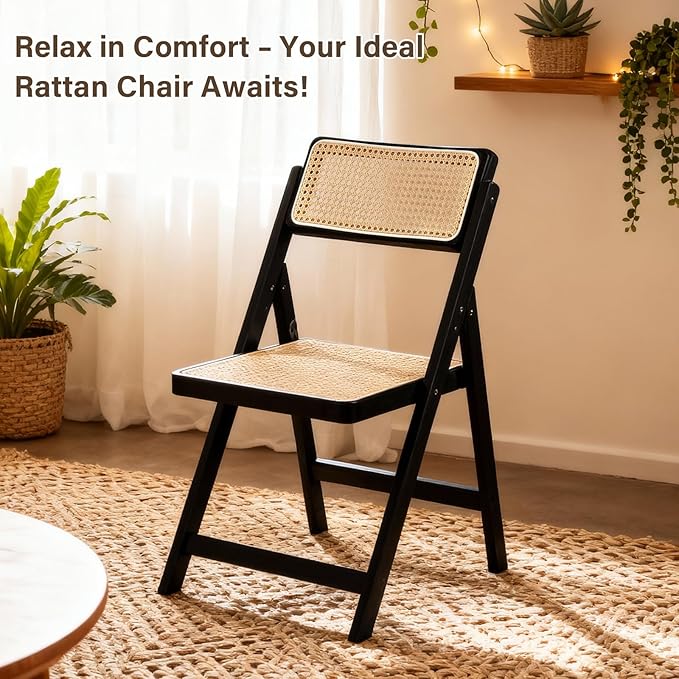 Furlide Rattan Folding Chairs, Modern Mid Century Dining Chairs Set of 2