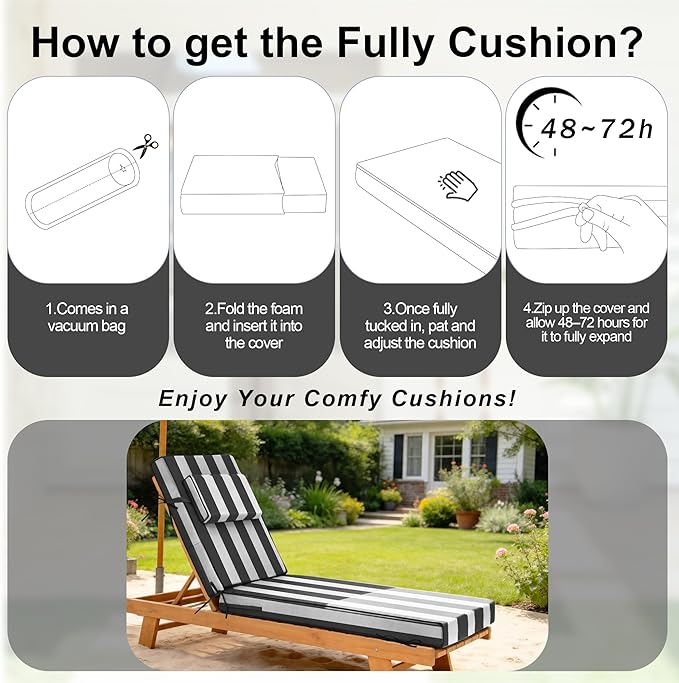 Chaise Lounge Cushions Outdoor 80x26x6 Inch, Fade Resistant 6'' Thicken Outdoor