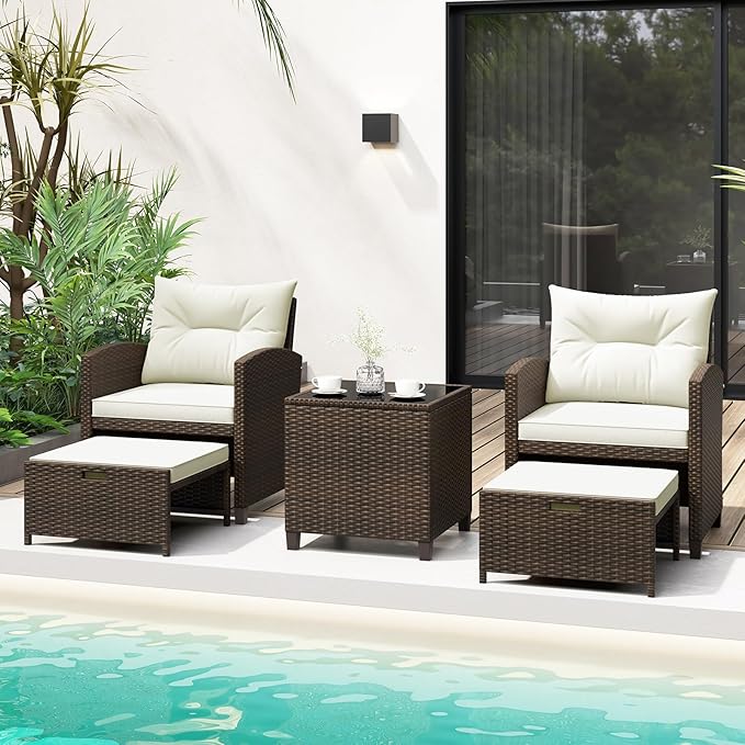 Tangkula 5 Pieces Patio Conversation Set, PE Wicker Outdoor Furniture Set