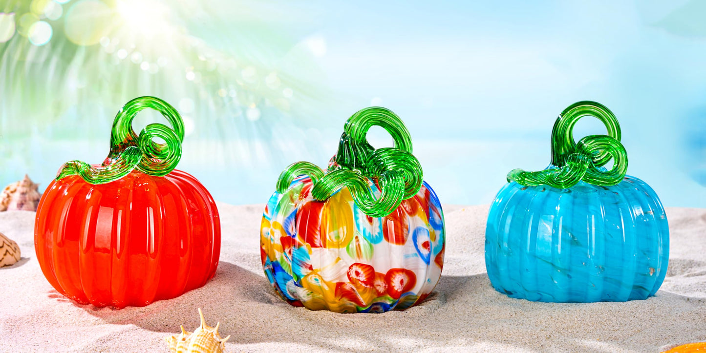Hand Blown Art Glass Pumpkin Collectible Figurines, Glass Pumpkin Paperweight, Thanksgiving Halloween Gifts Decor, Home Decoration, Office Decoration. (Orange)