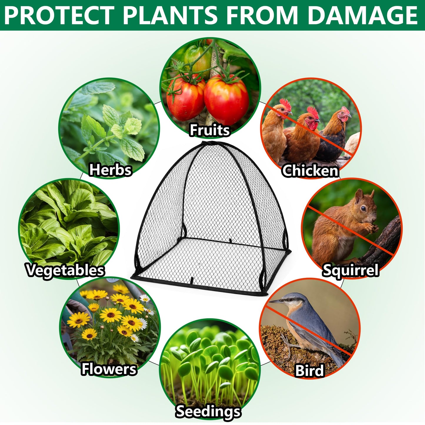 DECOHS 2 Pcs Pop-Up Mesh Plant Cover Tent, 30 x 28 x 28 Inch Garden Net Cage Guard Cover, Plant Protector Enclosure with 12 Ground Stakes for Protecting Plants Vegetable Fruit from Birds Insects