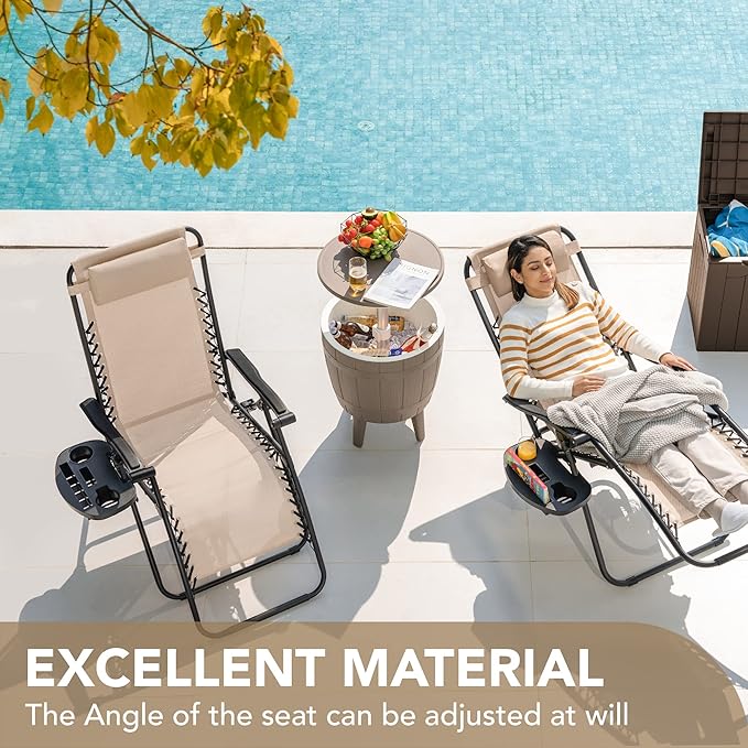 Devoko Set of 2 Zero Gravity Lounge Chairs, Outdoor Folding Adjustable Steel