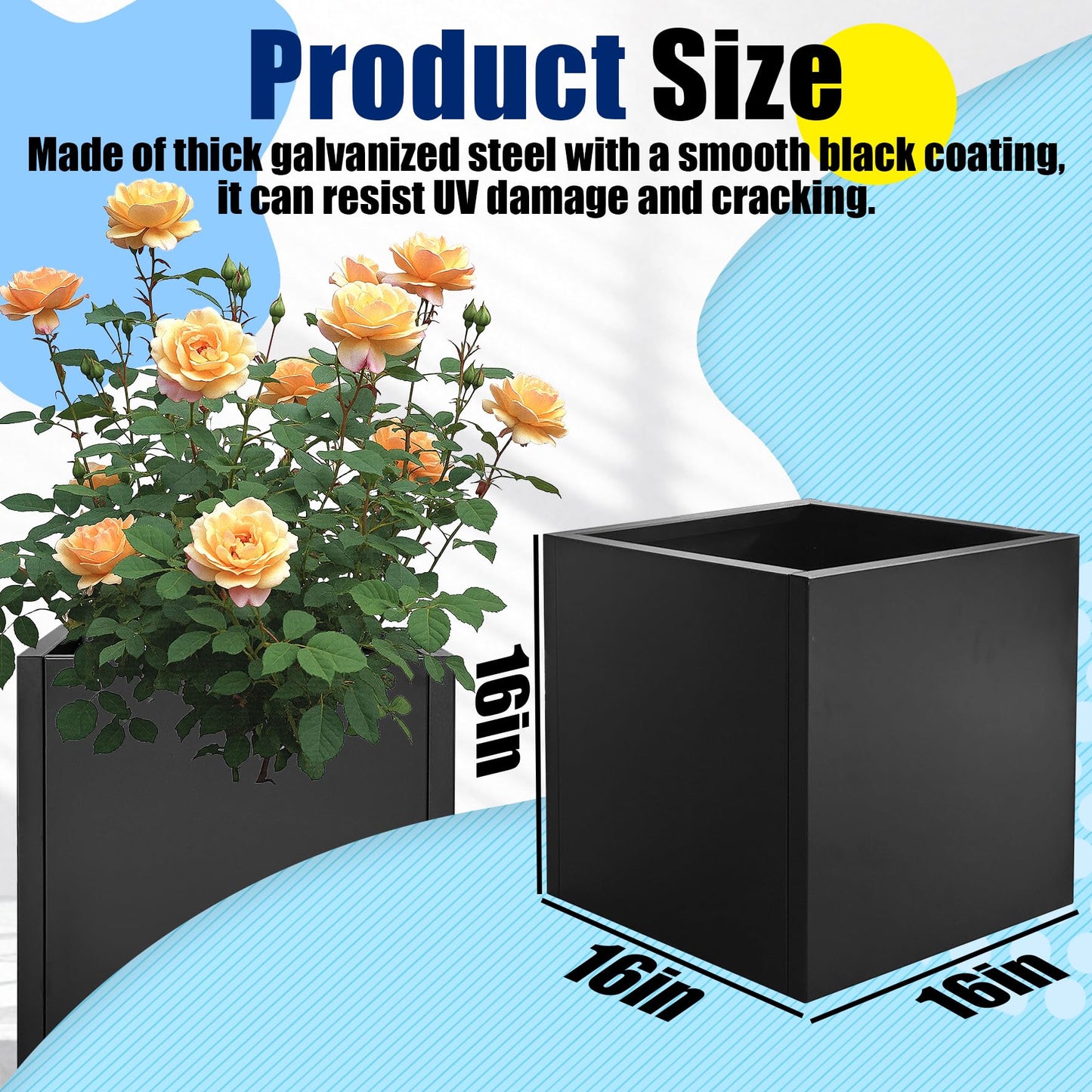 Srehloe Metal Planter Box for Outdoor Plants 16" x 16" x 16" Large Square Planter Cube Steel Heavy Duty Flower Pot with Insert Shelf and Drainage Holes Suitable for Patio Yard Garden Porch Hotel