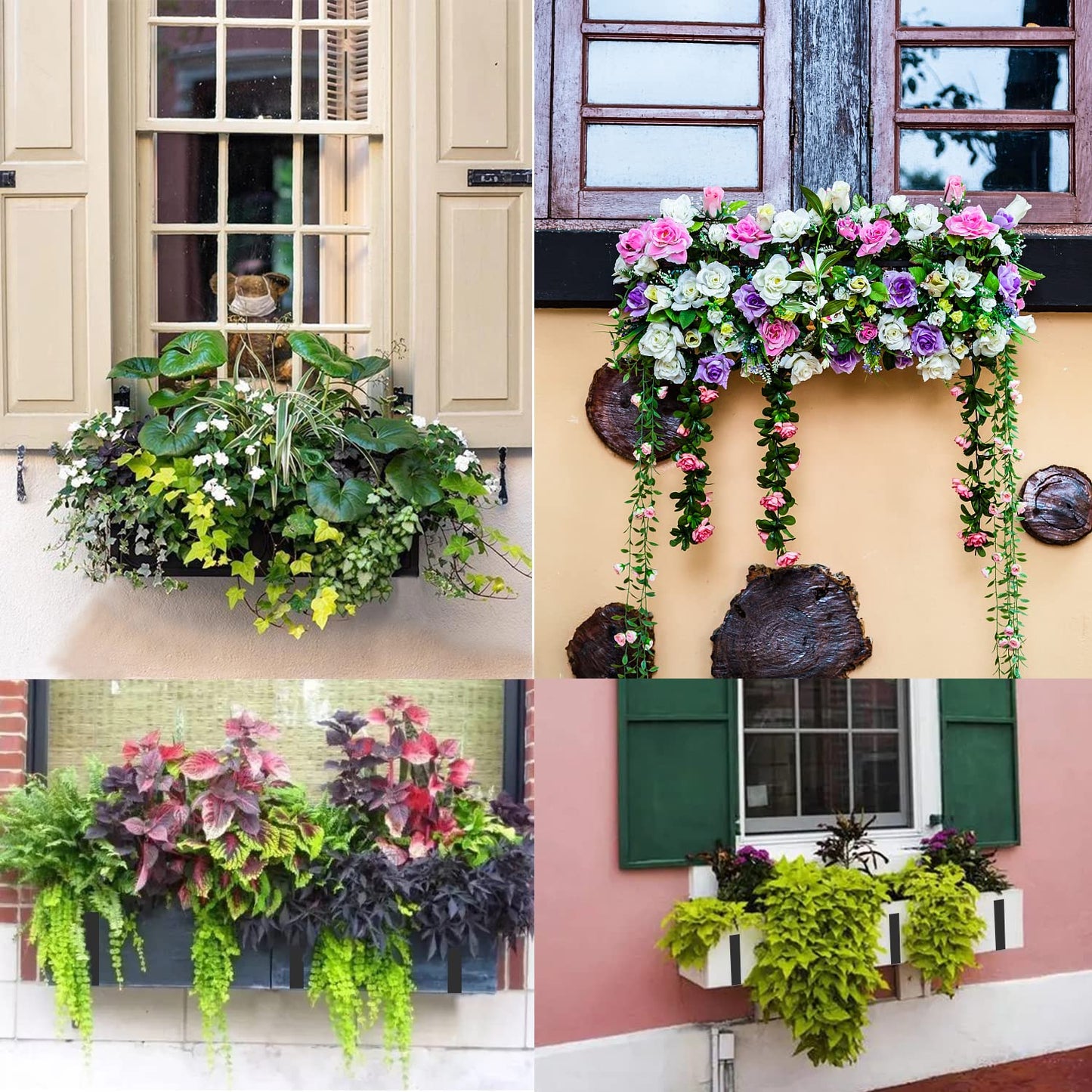 Verypejan Flower Window Box Bracket Adjustable Planter Box Bracket 4 Pack,Heavy Duty Wall Mount Flower Box Holder for Planter Box Depth (Front to Back) 6 to 12 Inches, Black