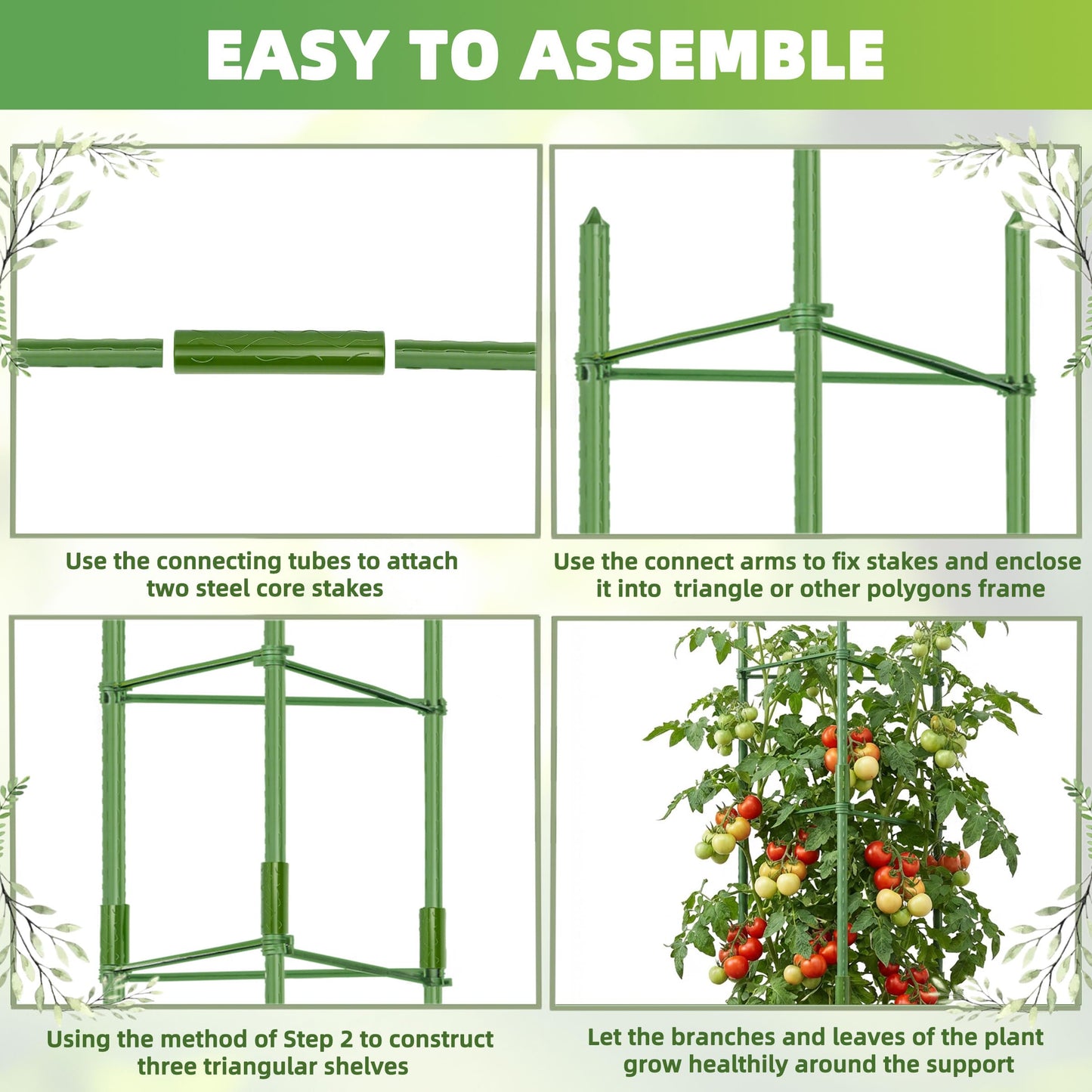EWPJDK 6-Pack Tomato Cage for Garden Plant Support 48 INCH Garden Stakes Adjustable Tomato Cage for Climbing Plants Pots Vegetables Flowers Fruits (6, 48 Inches)
