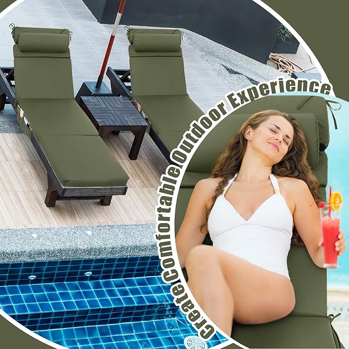 Wenqik 2 Pcs Outdoor Chaise Lounge Cushion
