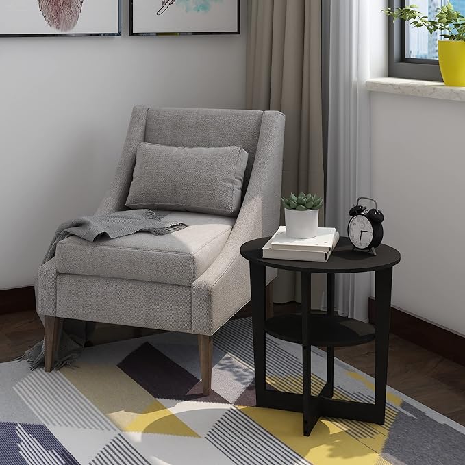 Furinno JAYA Side Table Set of 2, 2-Tier Round Modern End Table