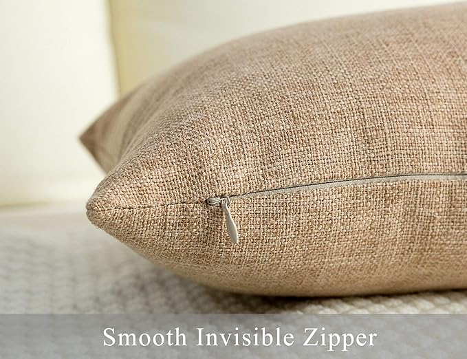 Stellhome Rectangle Farmhouse Burlap Throw Pillow Covers Solid Linen Pillowcase
