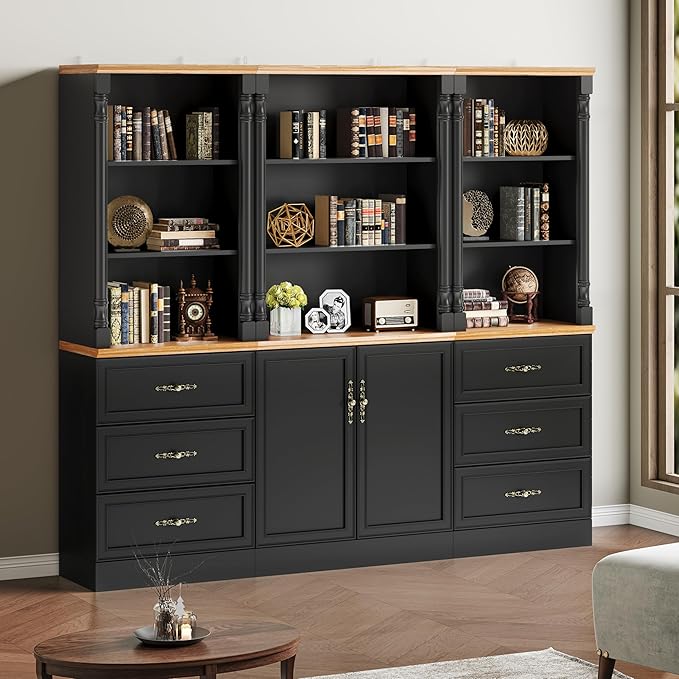 Bookshelf with Drawers, Floor Standing Display Storage Cabinet
