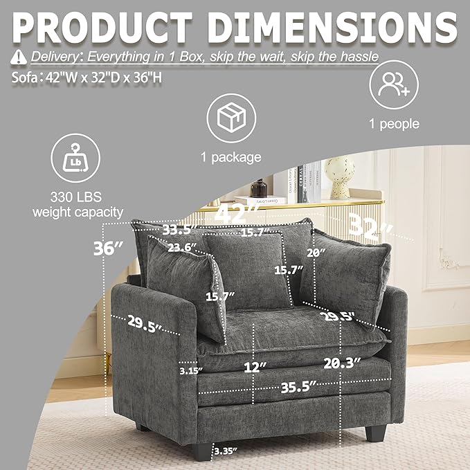 Modular Sectional Sofa Cloud Couch, Deep Seat Washable Chenille Fabric Sofa