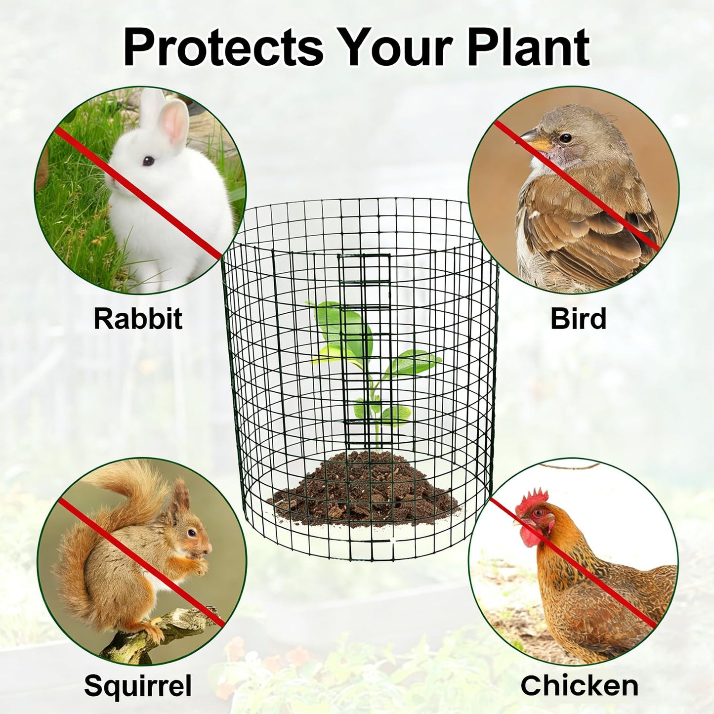 Hyuetrsa 12 Pack Plant Protectors from Animals, 14'' Dia x 14'' H Wire Plant Protector Cage,24 Pcs Pre-Bent Metal Mesh Plant Cages to Keep Rabbits, Squirrels and Chicken Out with Zip Ties & Stakes