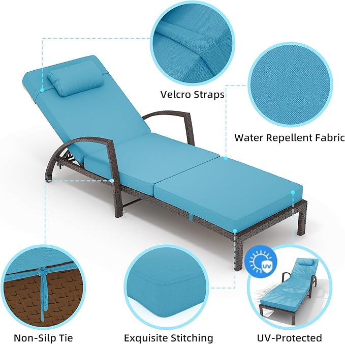 GarveeLife 2-Piece Rattan Patio Folding Chaise Lounge, 5-Position Adjustable