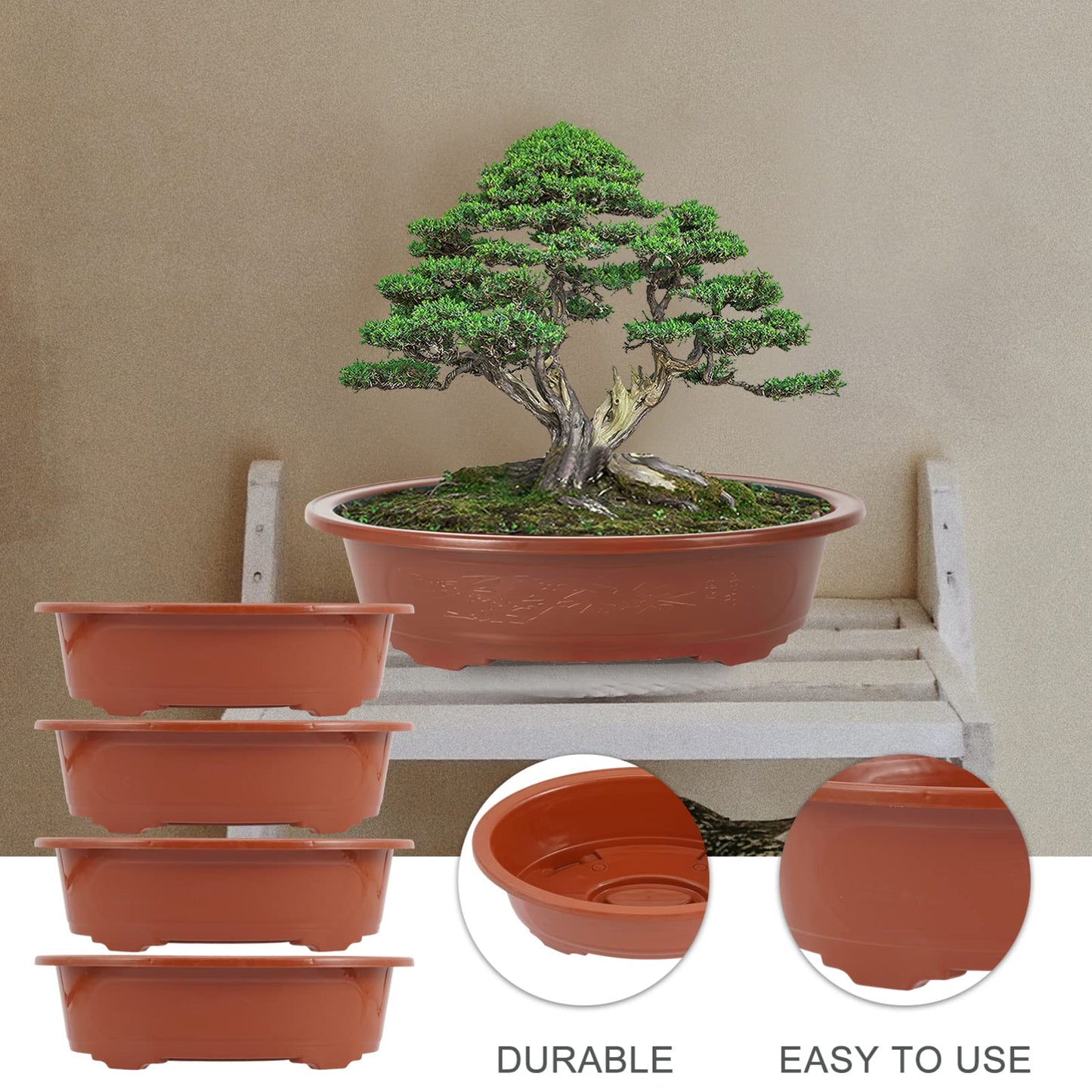 GANAZONO Planters Bonsai Training Pot Plastic Plants Growing Planter 4pcs Oval Oval Bonsai Pot Flowerpot Bowl Plants Growing Pots Brown Plant Pots