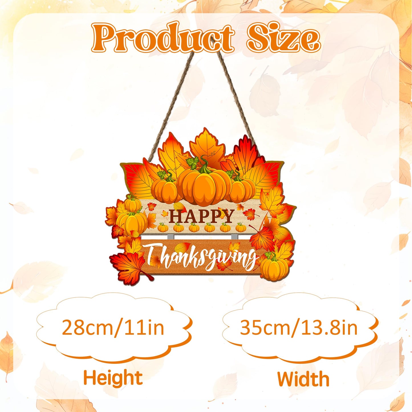 Thanksgiving Pumpkin Door Sign - Rustic Wall Art Plaque for Front Door, Home Office Decoration - Hanging Holiday Decor, 13.8x11 Inch