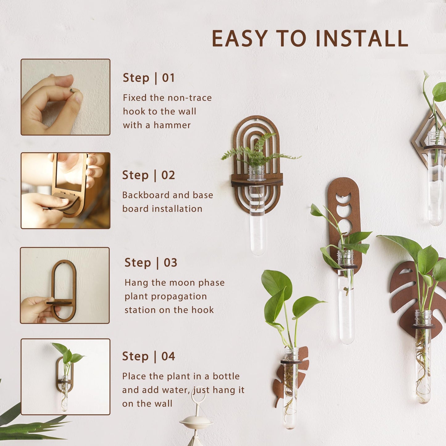 2 Pack Plant Propagation Station Wall Hanging Wooden Shelf Plant Terrarium for Hydroponics Home Office Decor Test Tube Propagate Air Plant Cutting Holder
