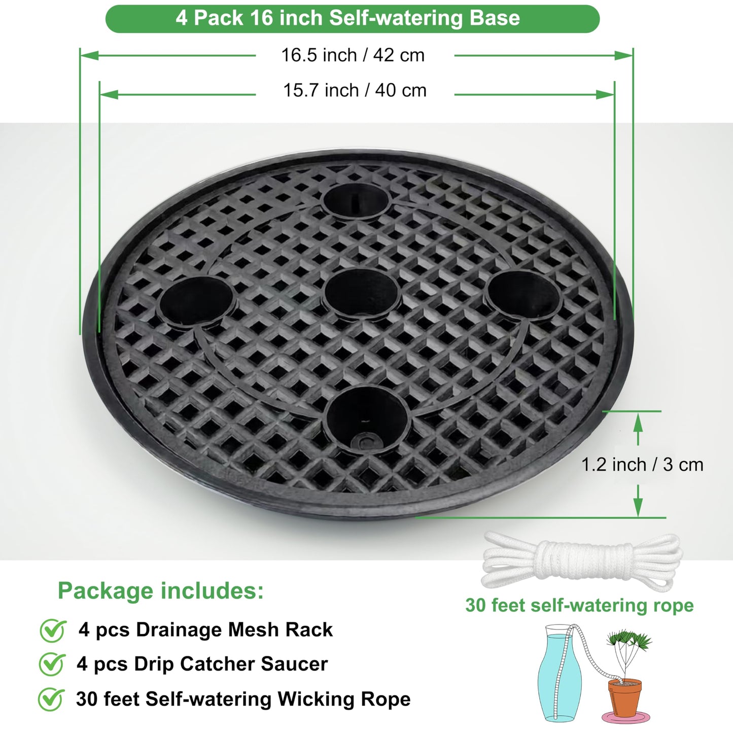 4 Pack 16 inch Self Watering Base for Fabric Grow Bag, Self-watering Plastic Elevated Plant Saucer Stand, Automatic Watering Tray for Non-woven Planter Flower Pot Growth Tent Greenhouse Indoor Outdoor