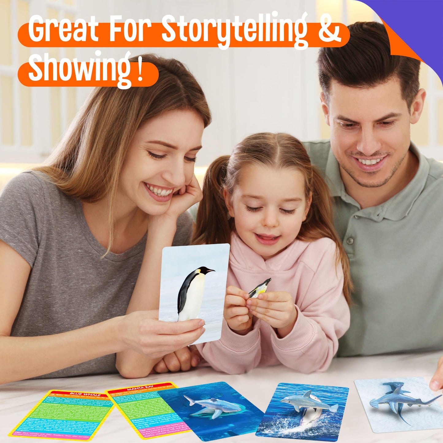 12 PCS Plastic Marine Animal Figurines with 12 Introduction Flashcards, Ocean Animals Learning Recognition Cards Realistic Undersea Animal Figures Educational Learning Toy Set for Kids, Classroom