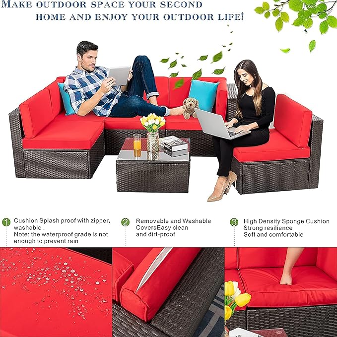 Vongrasig 6 Pieces Patio Furniture Set, Outdoor Sectional Sofa Couch, All
