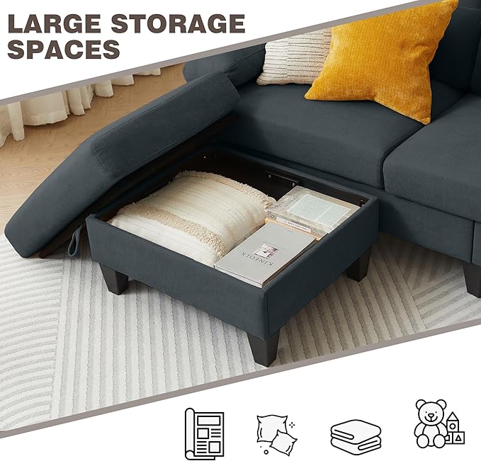 84" Convertible Sectional Sofa, Deep 3-Seater L Shaped Sectional Couch