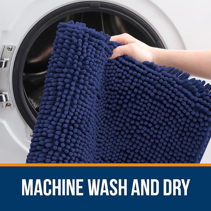 OLANLY Bathroom Rugs 35x24, Extra Soft Absorbent Chenille Bath Rugs, Rubber Backing Quick Dry, Machine Washable Bath Mats for Bathroom Floor, Tub and Shower, Home Decor Accessories, Twilight Sapphire