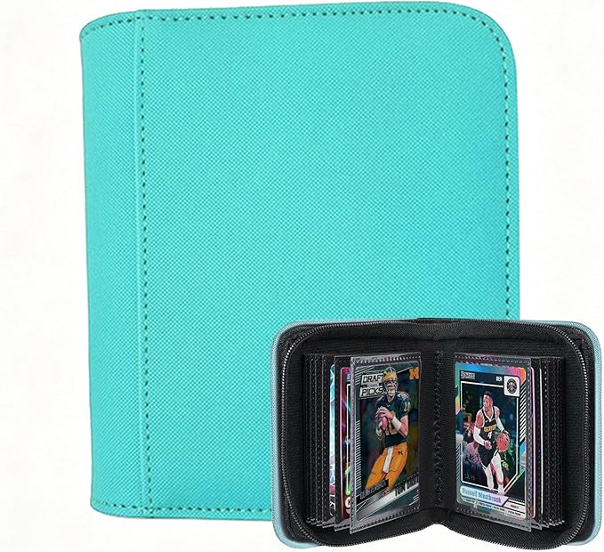 Ringless Card Binder for Trading Cards - 40 Pocket Side-Loading Card Album with 20 Sleeves, Lightweight Zipper Storage Folders for TCG, MTG, Sports Cards (Baseball, Football) (Teal)