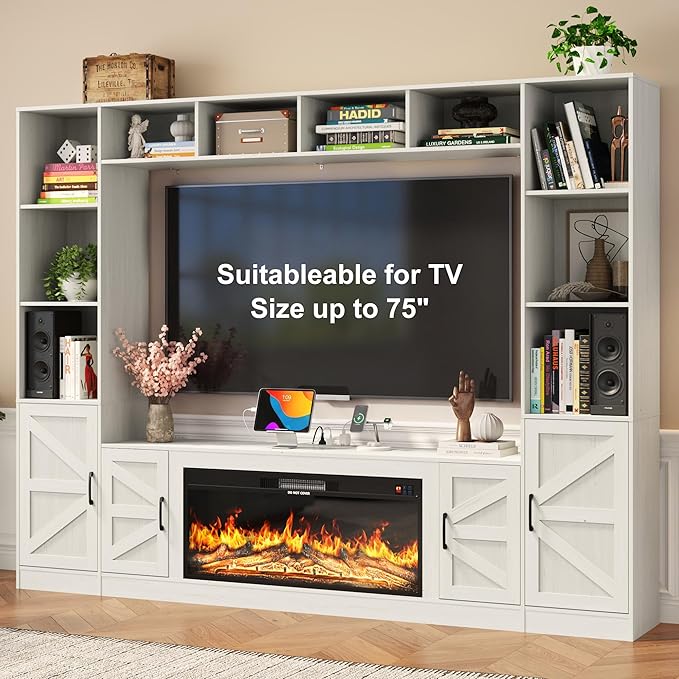 103" Fireplace TV Stand with 40" Electric Fireplace, Farmhouse TV Stand with
