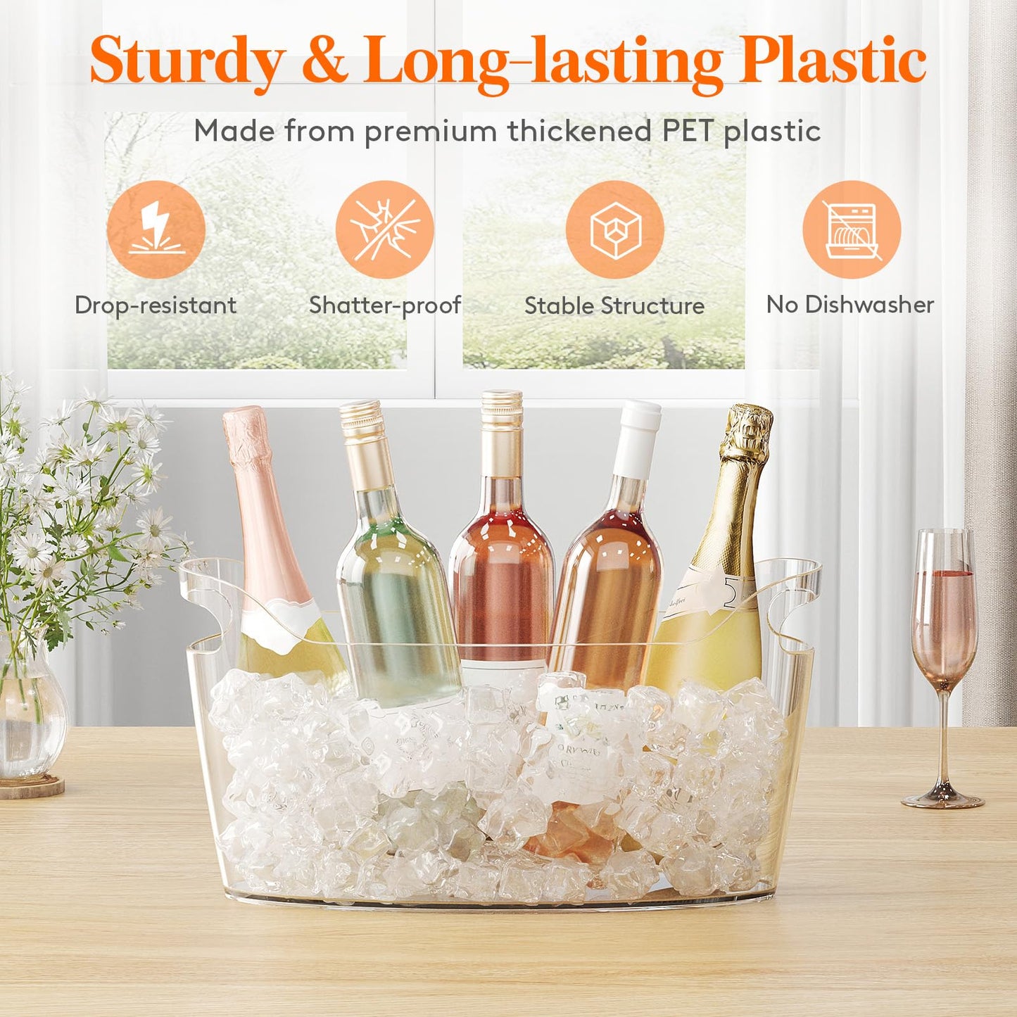 Lifewit 6.5L Ice Bucket for Parties 2 Pcs, Large Beverage Tub with Scoop, Drink Cooler for Dirty Soda Bar, Portable Champagne/Wine/Beer/Juice Table Chiller for Outdoor Bar & Mimosa Bar Supplies