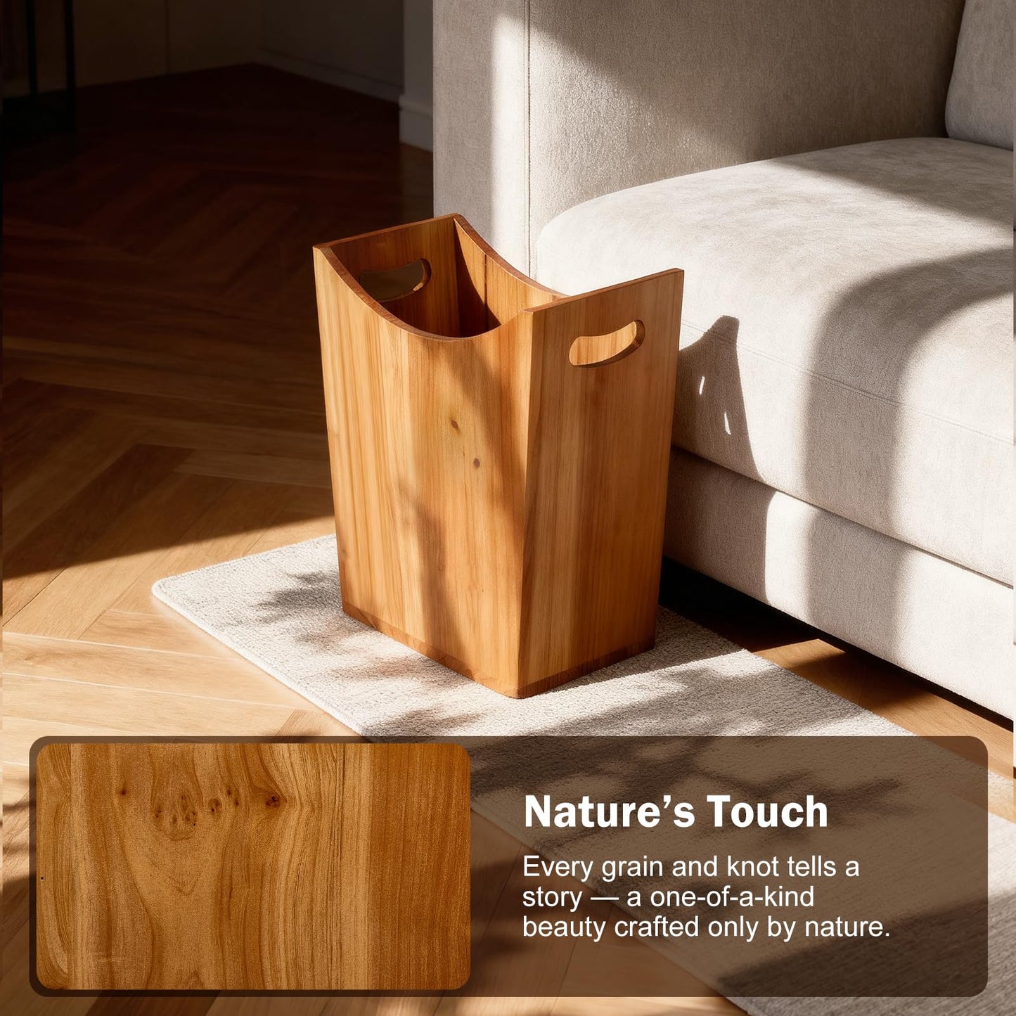 Tenavo 2 Gallons Wooden Bin Wastebasket, Small Trash Can, Decorative Bathroom Trash Can, Waste Basket for Bedroom, Office Garbage Can, Wood Bathroom Accessories