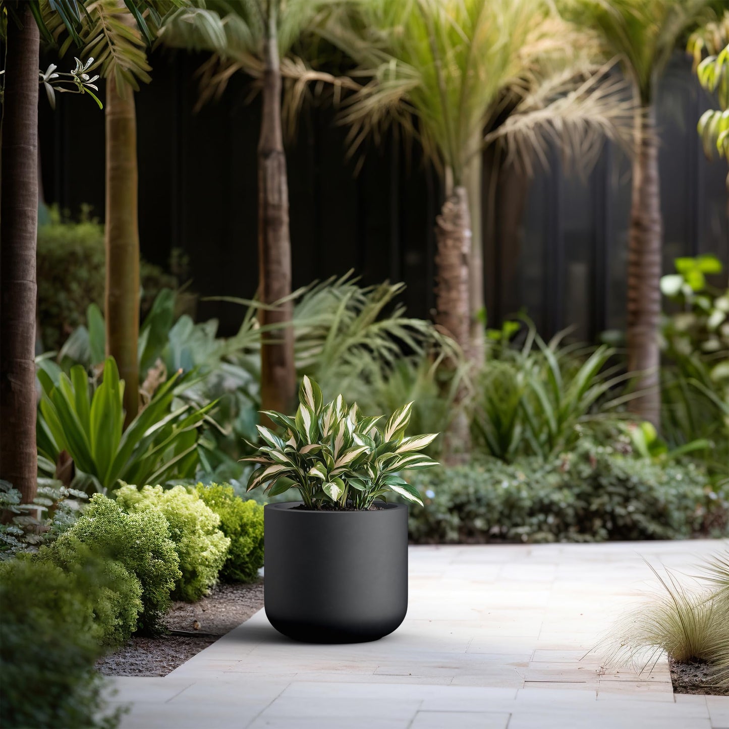 Kante Round Concrete Planter, 13.8 Inch Dia Classic-Style Large Pot with Drainage, Black Finish with Painted Interior, for Indoor & Outdoor Plants, Home, Patio and Garden