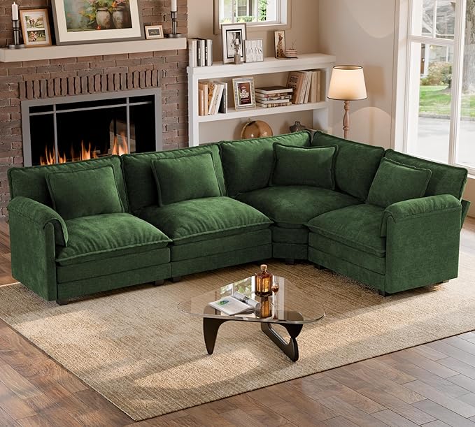 ELUCHANG 114" Oversized V-Shaped Cloud Couch Modular Sectional Sofa