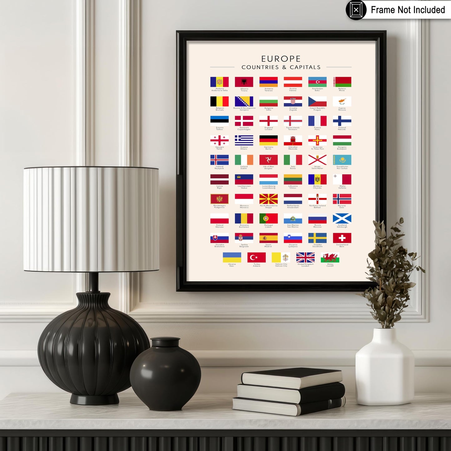 Poster Master Flags of Europe Poster - European Countries & Capitals Print - Learning Materials Art - Gift for Student & Teacher - Wall Decor for School, Classroom or Library - 8x10 UNFRAMED Wall Art