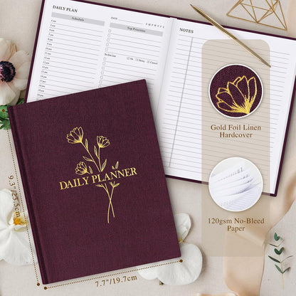Lanpn Undated Daily Planner Hourly Schedule Notebook, 196 Pages 2 Page per Day To Do List Notebook Notepad Appointment Work Planner, Hardcover Daily Journal Organizer Book For Women 7.7" x 9.3" Purple
