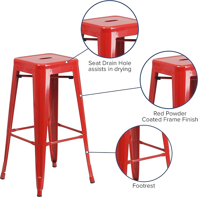 Flash Furniture Lily 4 Pack Commercial Grade 30" High Backless Red Metal