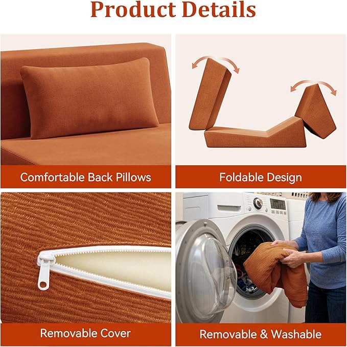 Fold Out Chair Bed, Folding Sofa Bed, 3 in 1 Convertible Sleeper Chair Bed