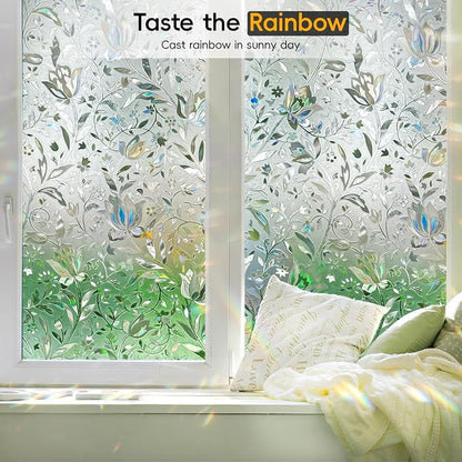 Reusable Static Cling Rainbow Window Privacy Film Decorative, Stained Glass Window Clings for Home Glass Doors, 23.6" by 78.74"