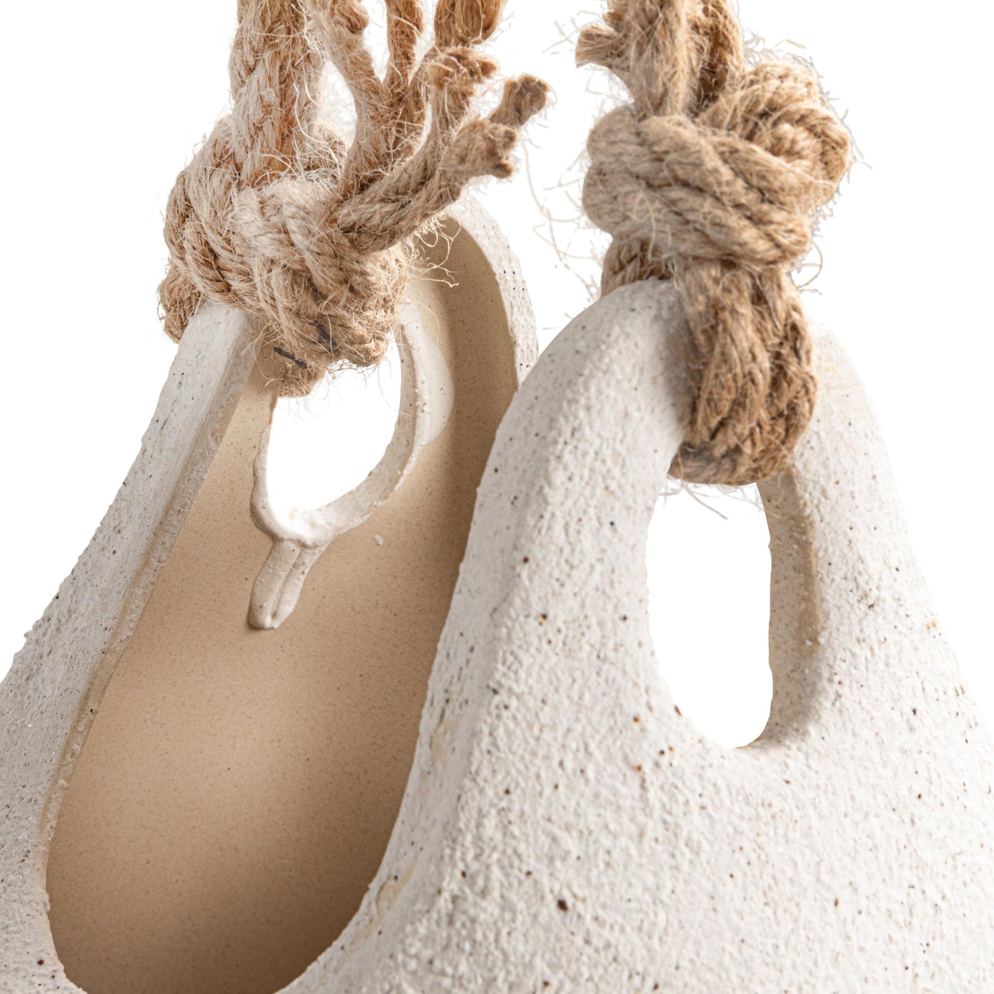 Creative Co-Op Hanging Stoneware Planter with Jute Rope Hanger and Distressed Volcano Finish, White