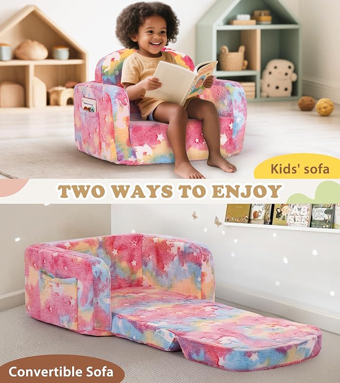Kids Couch, 2-in-1 Soft Toddler Couch Fold Out